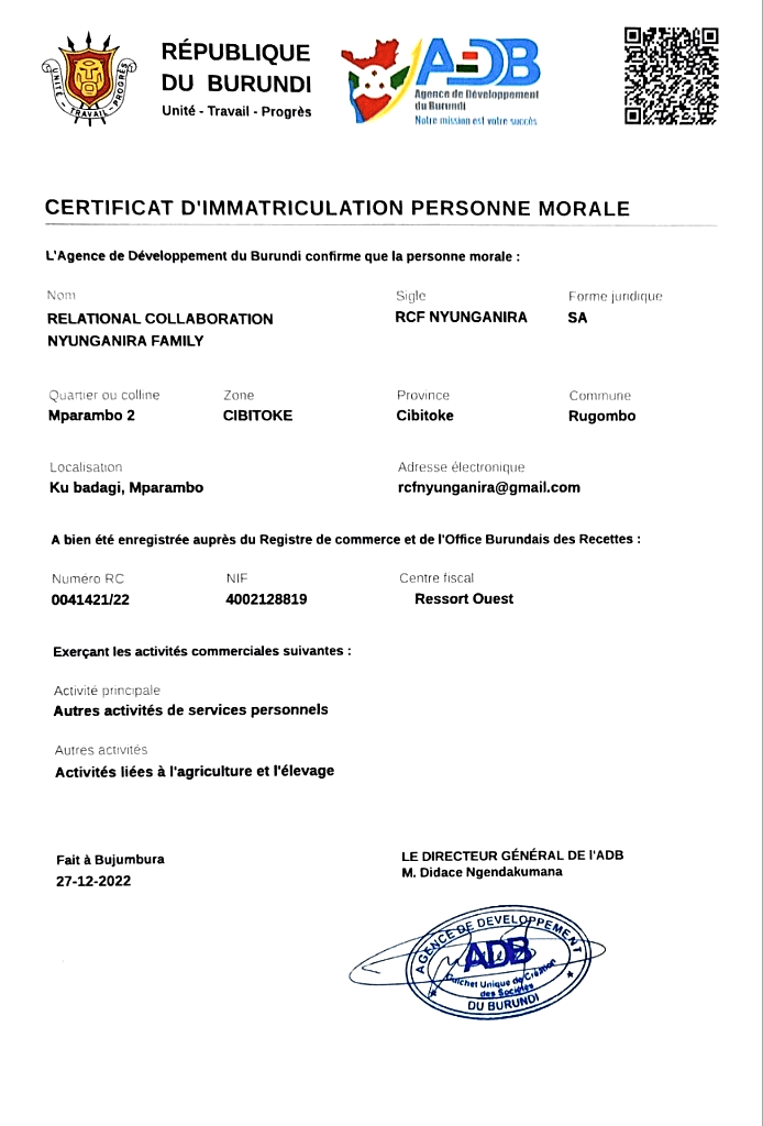 ADB registration certificate RC 0041421/22 · NIF 4002128819